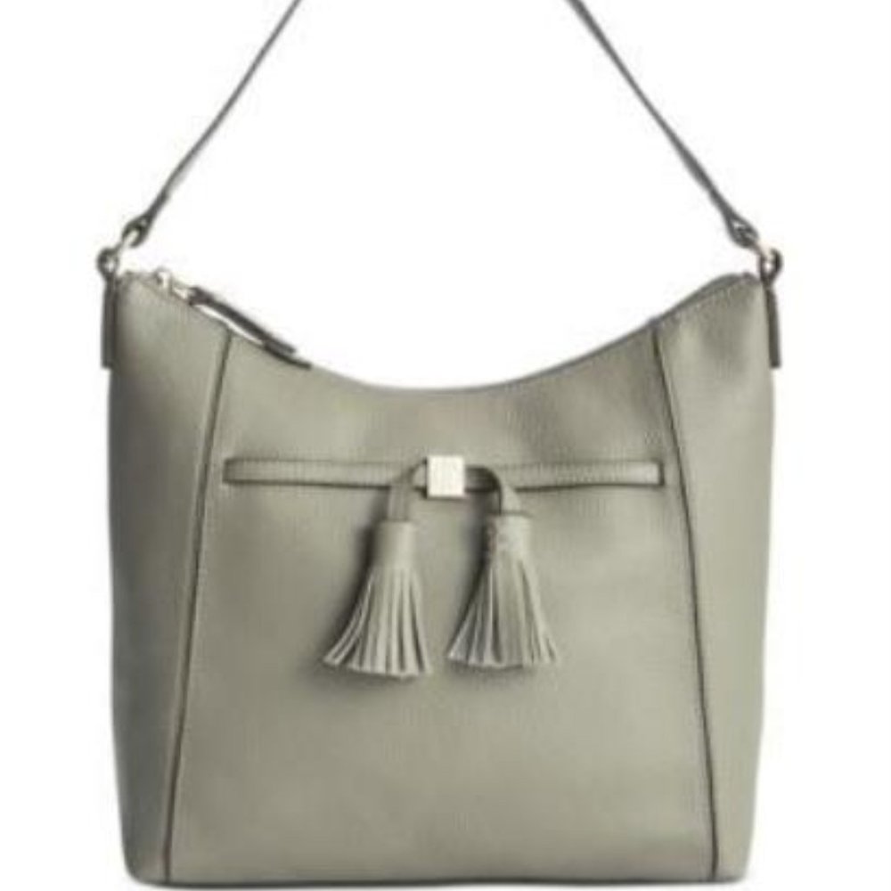 Giani Bernini Pebble Gray Leather Medium Hobo/Shoulder Bag with Tassels - NEW
